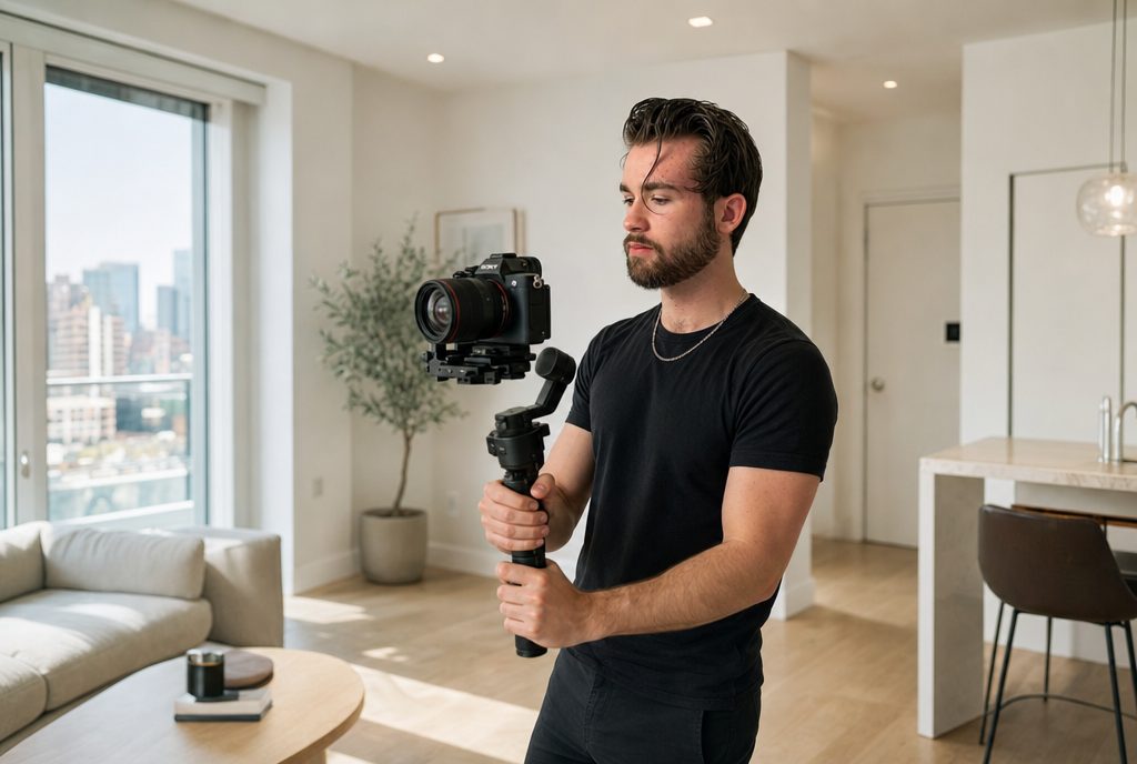 Dreh eines Objektvideos in einer Wohnung mit Kamera auf einem Gimbal